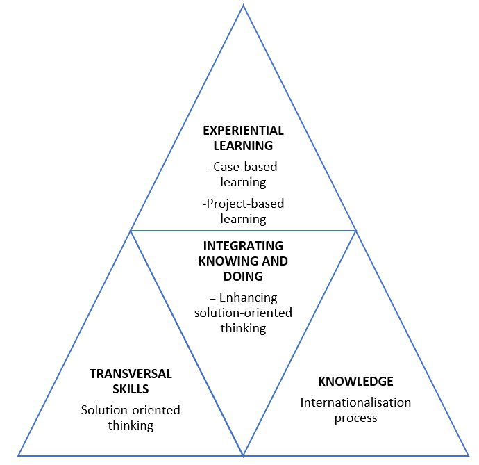 [Alt text: In figure, all these are combined together: transversal skills, knowledge, experiental learning, and integrating knowing and doing.]