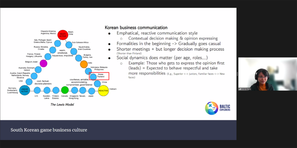[Alt: Screenshot that has a slide on the left and small picture of presenter on the right. Tittle of the slide is “Korean business communication”]