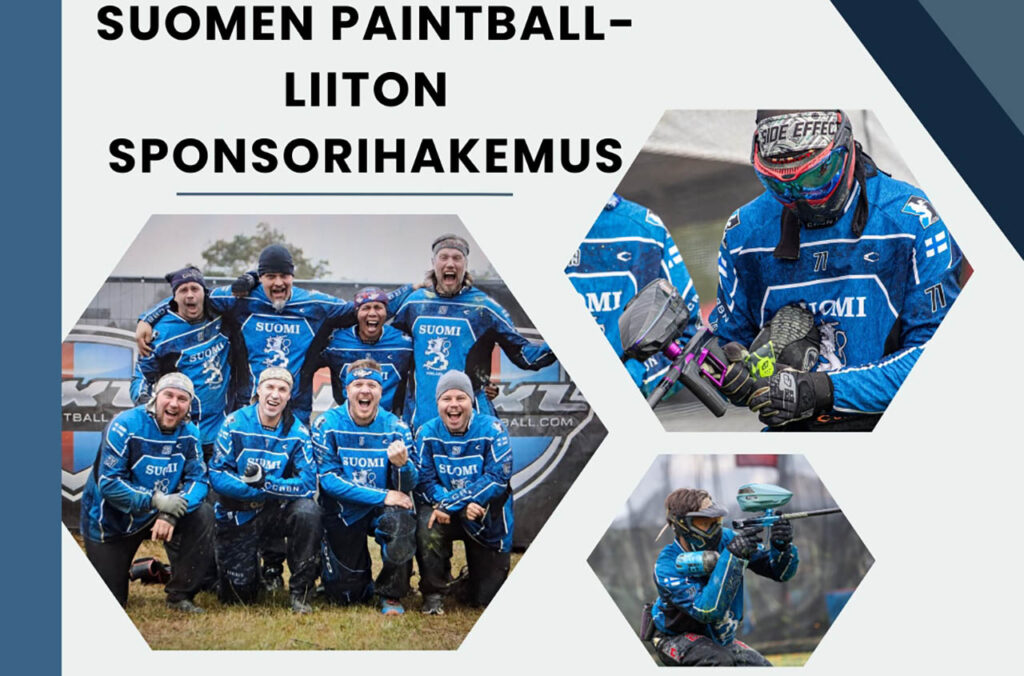 [Alt-teksti: kuvia pelaajista sekä teksti Suomen paintball liiton sponsorihakemus.]