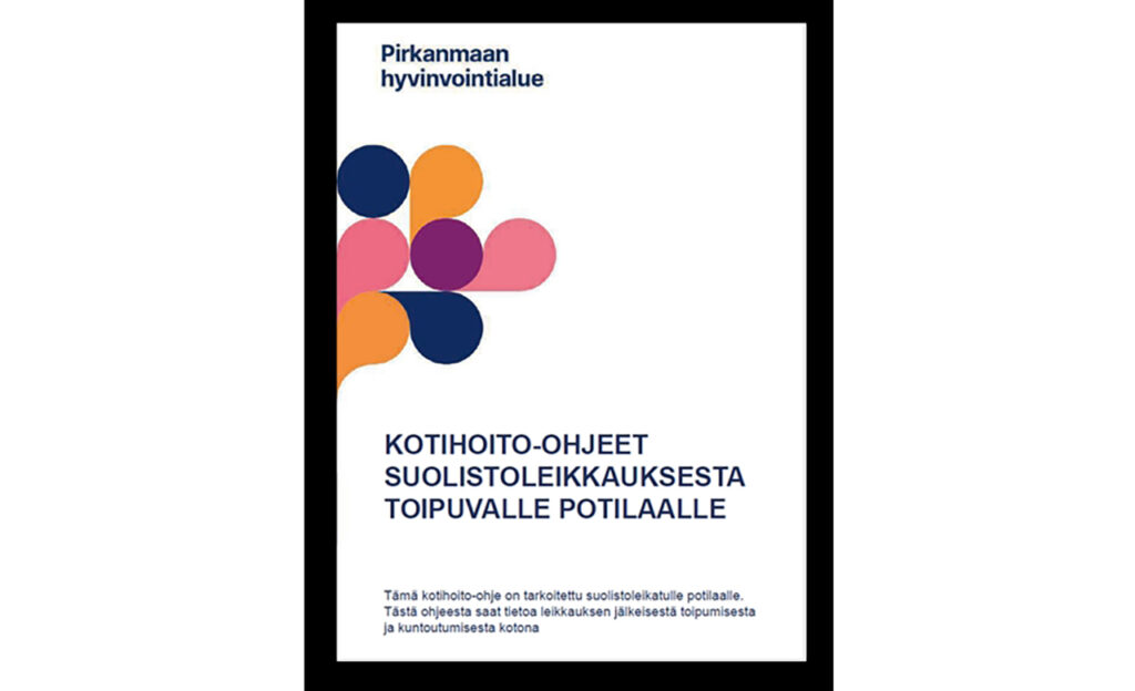 [Alt-teksti: kansikuva, jossa teksti kotihoito-ohjeet suolistoleikkauksesta toipuvalle potilaalle.