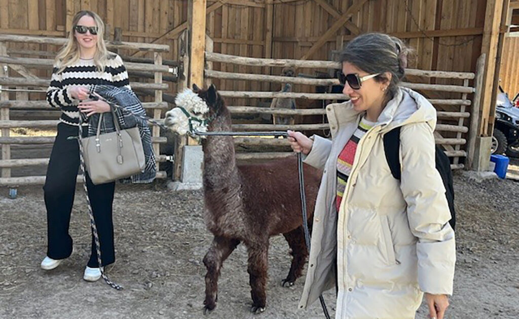 [Alt text: two persons and an alpaca.]