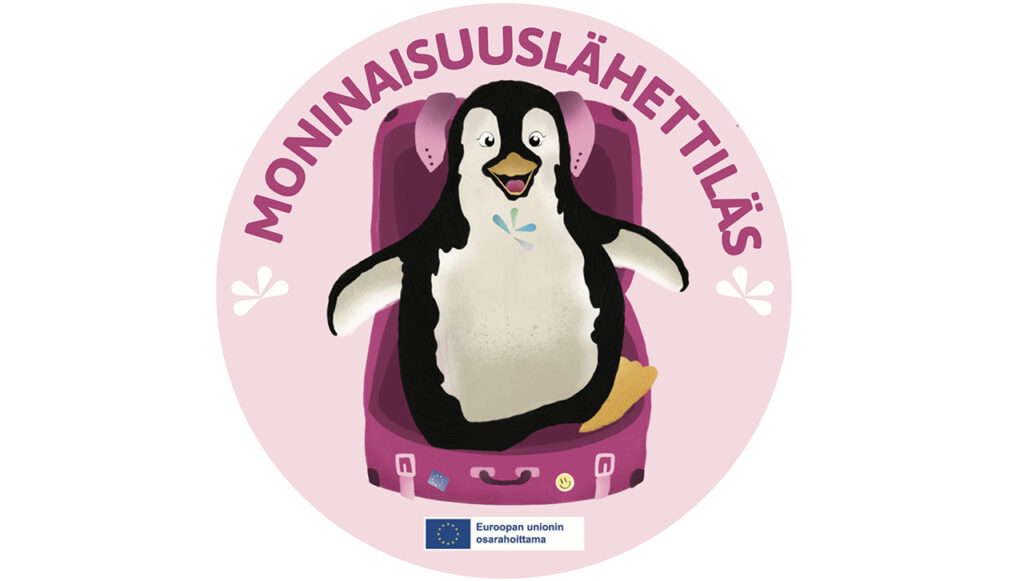 [Alt-teksti: ympyränmuotoinen kuva, jossa on pingviini sekä teksti moninaisuuslähettiläs.]