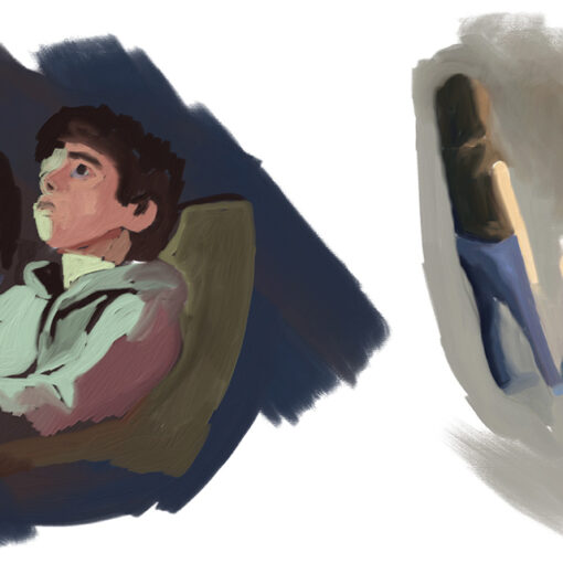 Oppilaita luokka- ja luentotiloissa, istumassa, lukemassa ja seisomassa.