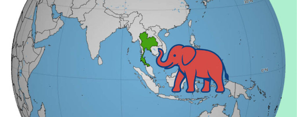 [Alt-teksi: punainen piirroselefantti maapallon edessä.]