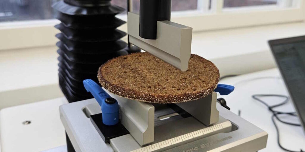 Ruisleivän pala analyysilaitteessa.