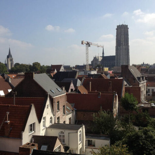 [alt-teksti: maisemakuva belgialaisen kaupungin katoista.]
