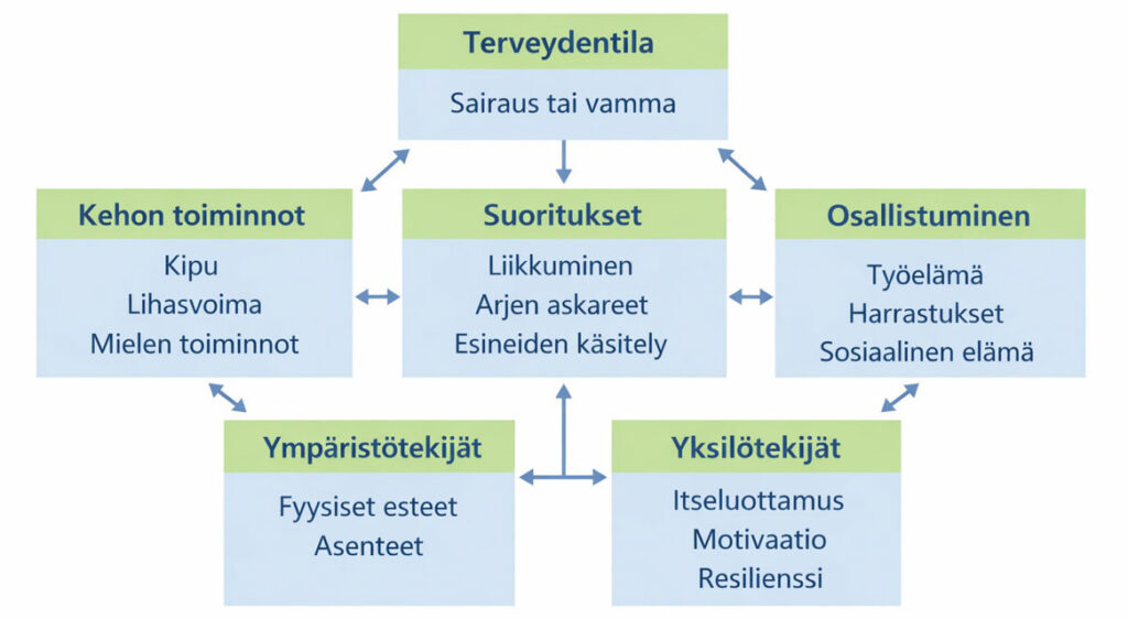 Kaaviokuvassa ICF-malli